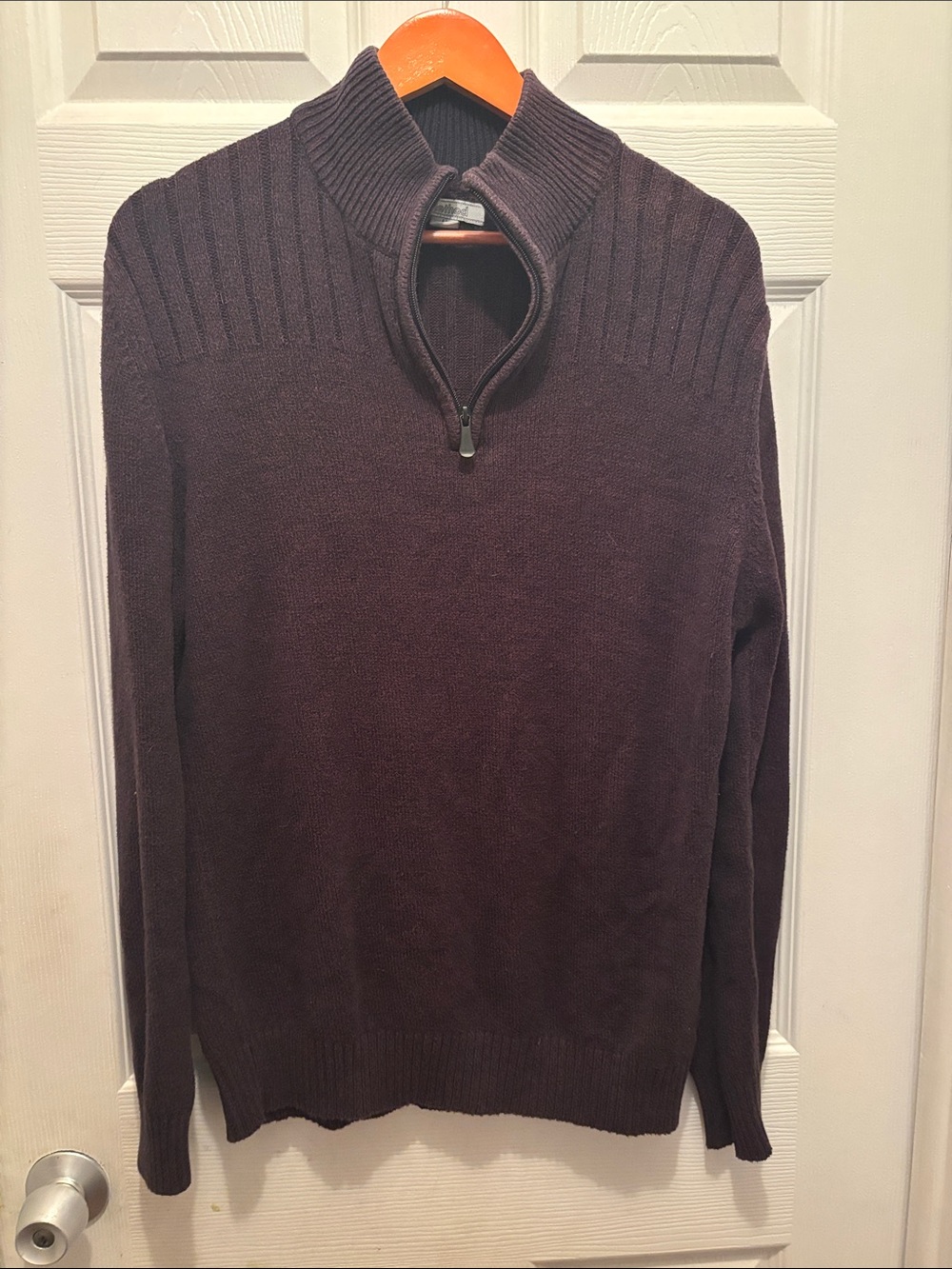 Men's Half-Zip Ribbed Shoulder Sweater - Deep Plum